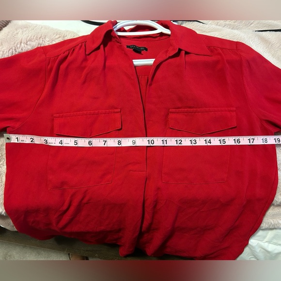 Ann Taylor Camp Shirt Red Blouse - Picture 8 of 8